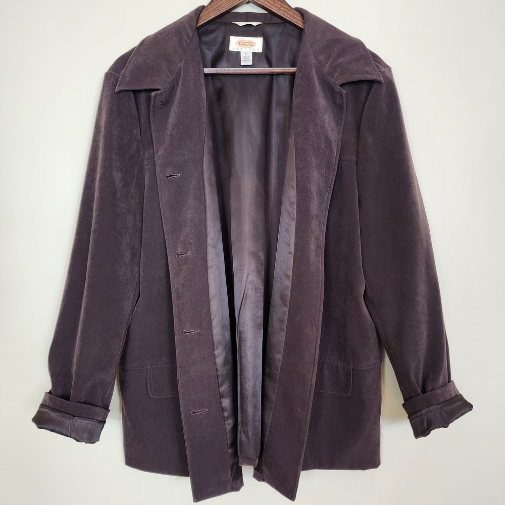 Talbots Vintage Blazer Jacket Button Up Deep Brown Size Large Suede Feel